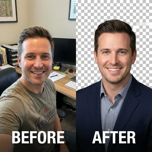 A casual portrait transformed into a clean professional profile image with the background removed